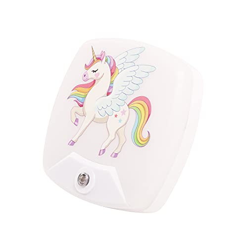 2 Pack - Cartoon Unicorn LED Plug-in Night Light for Kids - Wall Lamp Take Good Care Children Sleep Light Sensor Auto Controlled Nightlights for Baby Nursing D