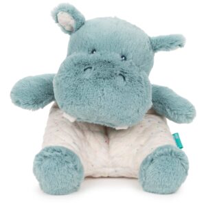 gund baby oh so snuggly hippo plush stuffed animal understuffed and quilted for tactile play and security blanket feel, for baby and infant, teal blue and cream, 8"