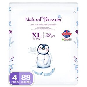 natural blossom easy pull-up diaper pants | size (5) 3t-4t (26-37 lbs) | 88 count (22ea*4packs) | vegan - super soft - hypoallergenic - ultra-slim