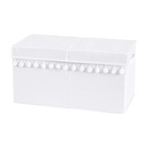 sweet jojo designs white boy or girl small fabric toy bin storage box chest for baby nursery or kids room - gender neutral solid color bohemian southwest tribal pom pom for llama collection