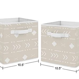 Sweet Jojo Designs Boho Aztec Geometric Foldable Fabric Storage Cube Bins Boxes Organizer Toys Kid Baby Children Set of 2 Gender Neutral Beige Taupe Tan Bohemian Southwest Tribal for Llama Collection