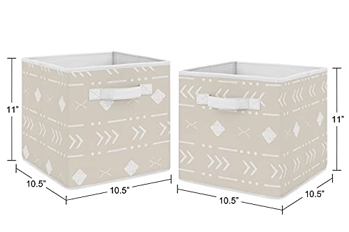 Sweet Jojo Designs Boho Aztec Geometric Foldable Fabric Storage Cube Bins Boxes Organizer Toys Kid Baby Children Set of 2 Gender Neutral Beige Taupe Tan Bohemian Southwest Tribal for Llama Collection