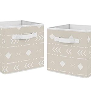 Sweet Jojo Designs Boho Aztec Geometric Foldable Fabric Storage Cube Bins Boxes Organizer Toys Kid Baby Children Set of 2 Gender Neutral Beige Taupe Tan Bohemian Southwest Tribal for Llama Collection