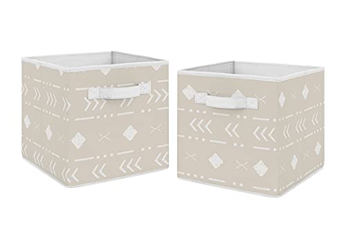 Sweet Jojo Designs Boho Aztec Geometric Foldable Fabric Storage Cube Bins Boxes Organizer Toys Kid Baby Children Set of 2 Gender Neutral Beige Taupe Tan Bohemian Southwest Tribal for Llama Collection