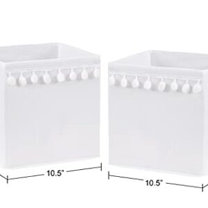 Sweet Jojo Designs White Foldable Fabric Storage Cube Bins Boxes Organizer Toys Kids Baby Childrens - Set of 2 - Gender Neutral Solid Color Bohemian Southwest Tribal Pom Pom for Llama Collection