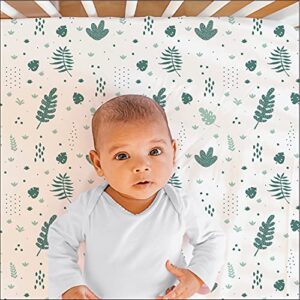 The Peanutshell Botanical Fitted Crib Sheet Set for Baby Boys or Girls, Unisex 4 Pack, Botanical Leaf & Pastel Green