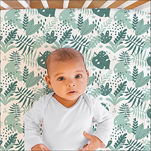 The Peanutshell Botanical Fitted Crib Sheet Set for Baby Boys or Girls, Unisex 4 Pack, Botanical Leaf & Pastel Green