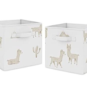 Sweet Jojo Designs Boho Llama Foldable Fabric Storage Cube Bins Boxes Organizer Toys Kid Baby Children - Set of 2 Gender Neutral Beige Taupe Tan Bohemian Southwest Watercolor Mountain Cactus Farmhouse