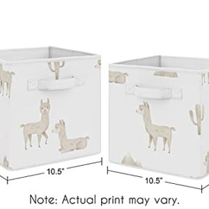 Sweet Jojo Designs Boho Llama Foldable Fabric Storage Cube Bins Boxes Organizer Toys Kid Baby Children - Set of 2 Gender Neutral Beige Taupe Tan Bohemian Southwest Watercolor Mountain Cactus Farmhouse