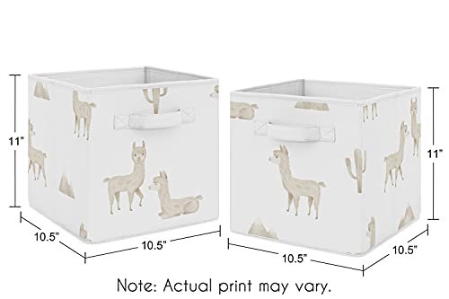 Sweet Jojo Designs Boho Llama Foldable Fabric Storage Cube Bins Boxes Organizer Toys Kid Baby Children - Set of 2 Gender Neutral Beige Taupe Tan Bohemian Southwest Watercolor Mountain Cactus Farmhouse