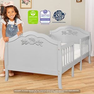 SweetPea Baby Rose 3-in-1 Convertible Toddler Bed in Platinum, Greenguard Gold Certified, JPMA Certified, Safety Rails, Made of Sustainable New Zealand Pinewood