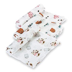 LollyBanks Swaddle Blanket | 100% Muslin Cotton | Gender Neutral Newborn and Baby Nursery Essentials for Girls and Boys, Registry | Farm 3 Pack