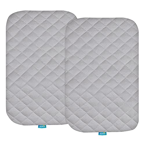 Bassinet Mattress Pad Cover(21" x 35"), Fit for Milliard, Miclassic, Besrey, Bellababy, AMKE 3 in 1 and Dream on me Bassinet, 2 Pack, Waterproof Quilted Ultra Soft Bamboo Sleep Surface, Grey