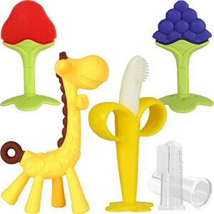haili xmgq baby teething toys, baby teether chew toys safe bpa free freezer teether for babies silicone banana toothbrushes fruit giraffe teethers