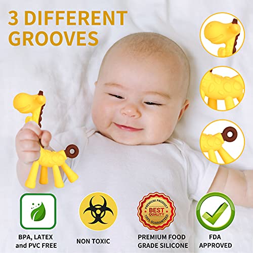 HAILI XMGQ Baby Teething Toys, Baby Teether Chew Toys Safe BPA Free Freezer Teether for Babies Silicone Banana Toothbrushes Fruit Giraffe Teethers