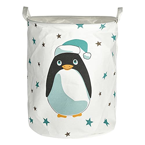 Beautyflier Large Sized Storage Laundry Basket, Canvas Fabric Collapsible Organizer Basket with Waterproof Lining Coating for Kids Baby Boys and Girls, Bedroom, Clothes, Toys (Penguin, 50x40CM)