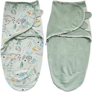 zigjoy swaddle blanket cotton knit baby wrap,1.0 tog newborn wearable swaddle sleep sacks，adjustable 2 pack infant sleep sack for baby boy girl（0-3months baby green）