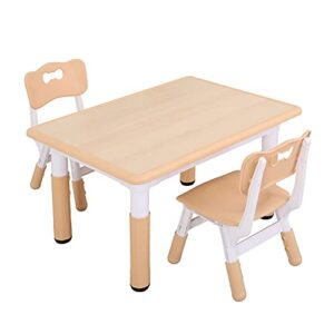 unicoo - kids study table and chairs set, height adjustable plastic children art desk with 2 seats, kids multi activity table set (maple top with natural border) by-60-mn