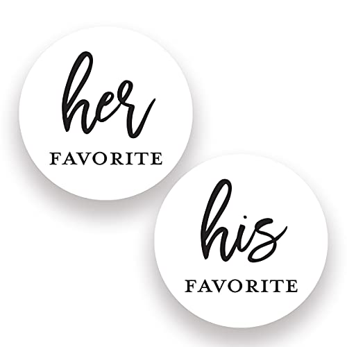 2" Round His Favorite Her Favorite Wedding Favor Stickers - 80 cnt (40 of Each) (Black on White)