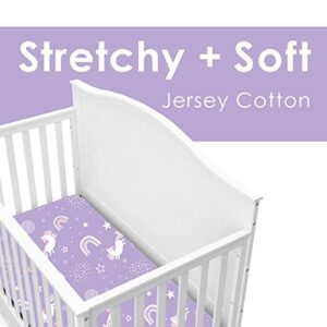 GROW WILD Crib Sheets Girl 3 Pack | Soft & Stretchy Jersey Cotton Fitted Crib Sheet Unicorn, White Pink Purple Baby Crib Sheets for Girl, Crib Mattress Sheet or Toddler Bed Sheets, Unicorn baby sheets