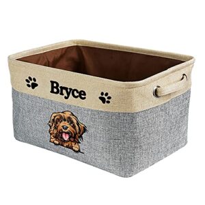 malihong personalized foldable storage basket with cute dog cockapoo collapsible sturdy fabric pet toys storage bin cube with handles for organizing shelf home closet, grey and white