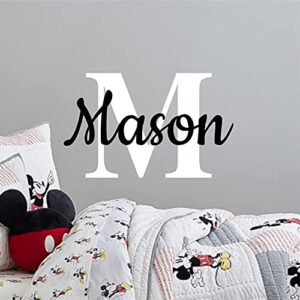 custom name & initial wall decal- baby boy girl unisex - nursery decal for home bedroom children - wall sticker (16" wide x 10" high)