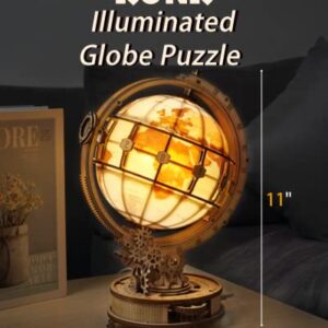 ROKR 3D Wooden Puzzles for Adults-LED Illuminated Wooden Globe Puzzle-Model Building Kits-Room Decor for Teen Girls Boys Women Men