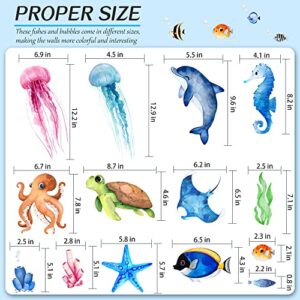 4 Sheets Ocean Fish Wall Decals Stickers Under The Sea Wall Decal Stickers Removable Sea Life Marine Animal Sticker Underwater Ocean Creatures Wall Decor for Kids Girls Boy Nursery Bedroom Bathroom