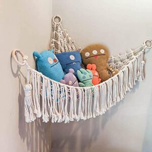 chuwuju stuffed animal storage hammock,hanging macrame boho tassels hammock net toy organizer net holder for nursery kids bedroom,perfect home decor