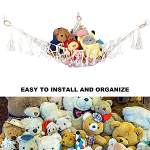 CHUWUJU Stuffed Animal Storage Hammock,Hanging Macrame Boho Tassels Hammock Net Toy Organizer Net Holder for Nursery Kids Bedroom,Perfect Home Decor