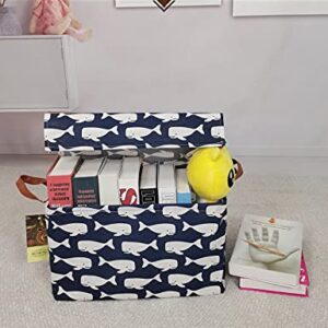 HUNRUNG Storage Boxes with Lids Rectangle/Square Storage Bins，Storage Basket Cute Canvas Organizer Bin for Pet/Children Toys, Books, Clothes Perfect for Rooms（Rec-Blue Whale-with lid）