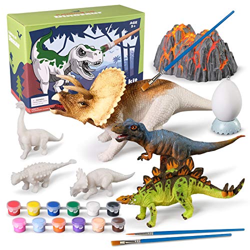 whatstem 3D Dinosaurs Painting Kit with 12 Dinos for Kids Age 3-15, Arts and Crafts Kits Drawing Toys with Dinosaurs Set Creativity Gifts for Boys and Girls