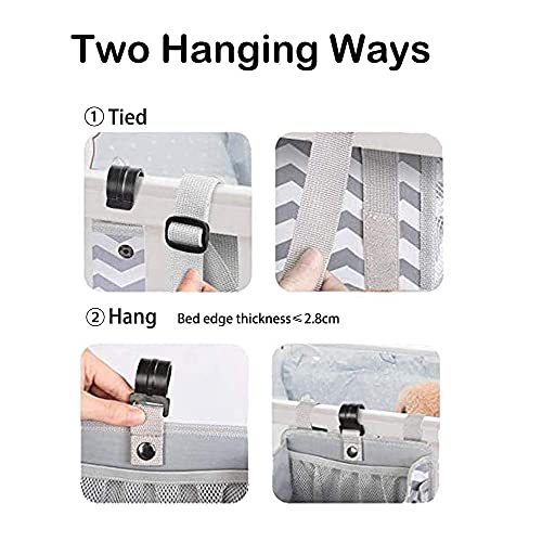 WSNM Hanging Diaper Organizer,Baby Bed Hanging Organizer,Nursery Organization Baby Diaper Holder, Diaper Stacker Storage for Crib, Playard, Changing Table or Wall with 2 Buckle straps (Gray)