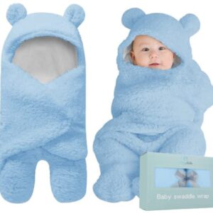 BlueMello Baby Swaddle Blanket | Ultra-Soft Plush Essential for Boys 0-6 Months | Receiving Swaddling Wrap Blue | Ideal for Infant Accessories and Newborn Registry | Perfect Baby Girl Shower Gift