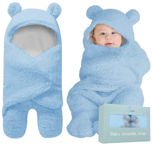 BlueMello Baby Swaddle Blanket | Ultra-Soft Plush Essential for Boys 0-6 Months | Receiving Swaddling Wrap Blue | Ideal for Infant Accessories and Newborn Registry | Perfect Baby Girl Shower Gift