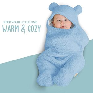 BlueMello Baby Swaddle Blanket | Ultra-Soft Plush Essential for Boys 0-6 Months | Receiving Swaddling Wrap Blue | Ideal for Infant Accessories and Newborn Registry | Perfect Baby Girl Shower Gift