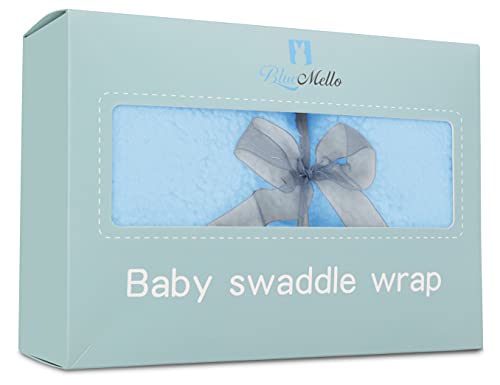 BlueMello Baby Swaddle Blanket | Ultra-Soft Plush Essential for Boys 0-6 Months | Receiving Swaddling Wrap Blue | Ideal for Infant Accessories and Newborn Registry | Perfect Baby Girl Shower Gift