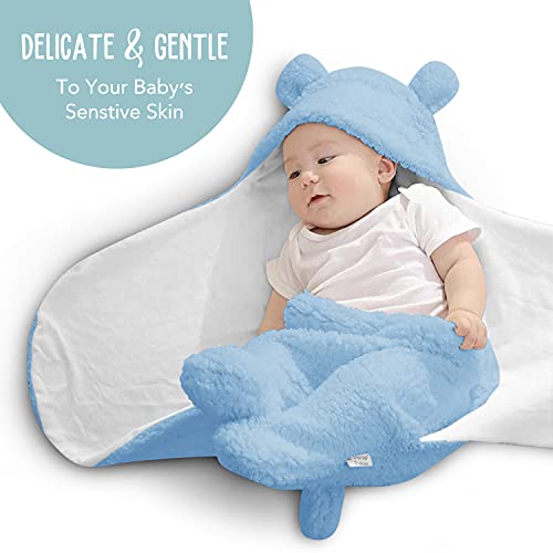 BlueMello Baby Swaddle Blanket | Ultra-Soft Plush Essential for Boys 0-6 Months | Receiving Swaddling Wrap Blue | Ideal for Infant Accessories and Newborn Registry | Perfect Baby Girl Shower Gift