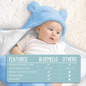 BlueMello Baby Swaddle Blanket | Ultra-Soft Plush Essential for Boys 0-6 Months | Receiving Swaddling Wrap Blue | Ideal for Infant Accessories and Newborn Registry | Perfect Baby Girl Shower Gift