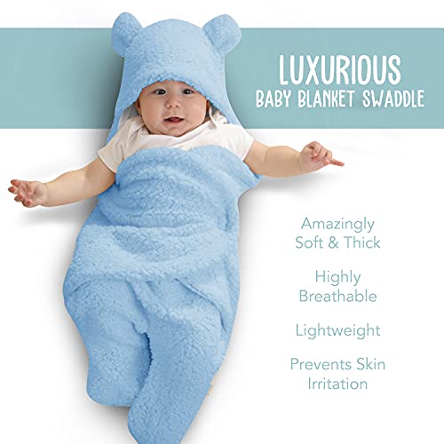 BlueMello Baby Swaddle Blanket | Ultra-Soft Plush Essential for Boys 0-6 Months | Receiving Swaddling Wrap Blue | Ideal for Infant Accessories and Newborn Registry | Perfect Baby Girl Shower Gift