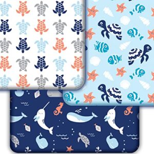 grow wild crib sheets for boys (3 pack), baby crib sheets soft & fitted, crib mattress sheet or toddler bed sheets | crib sheet ocean whale turtle