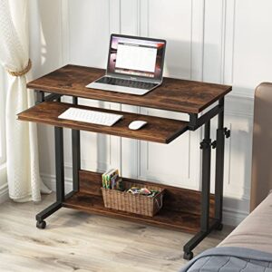 Tribesigns Portable Desk for Sofa and Bed, Height Adjustable Laptop Table Small Standing Desk Rolling Computer Cart Workstation with Keyboard Tray on Wheels for Home Office