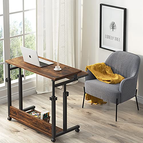 Tribesigns Portable Desk for Sofa and Bed, Height Adjustable Laptop Table Small Standing Desk Rolling Computer Cart Workstation with Keyboard Tray on Wheels for Home Office