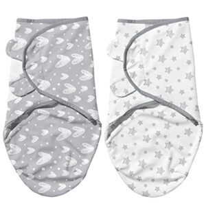 Biloban Baby Swaddles 0-3 Months for Boy Girls, Baby Swaddle, Newborn Swaddle, Cotton Adjustable Swaddle Blanket, Lovely Grey Print, 2 Pack