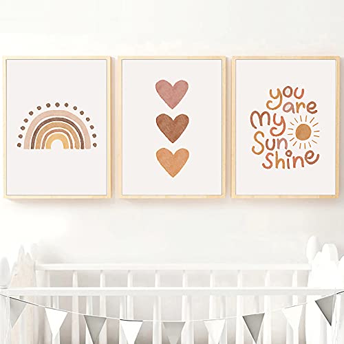 PUYIQARE You Are My Sunshine Canvas Wall Art Nursery Art Print Heart Nursery Wall Art Boho Wall Art Prints for Girls Room Decor Boho Sunshine Nursery Decorfor Baby Kids Room Decor Unframed