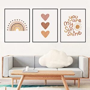 PUYIQARE You Are My Sunshine Canvas Wall Art Nursery Art Print Heart Nursery Wall Art Boho Wall Art Prints for Girls Room Decor Boho Sunshine Nursery Decorfor Baby Kids Room Decor Unframed