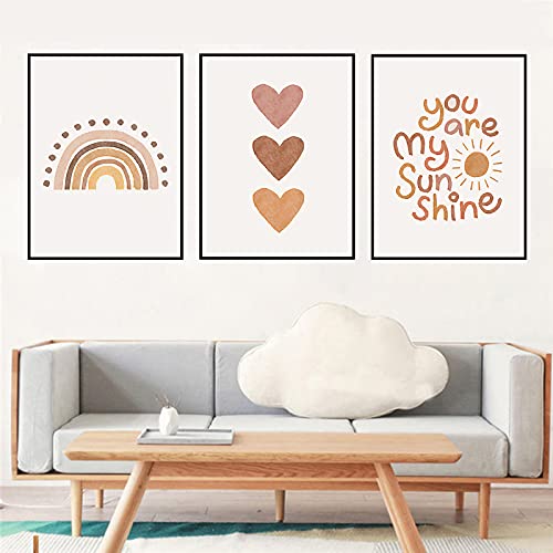 PUYIQARE You Are My Sunshine Canvas Wall Art Nursery Art Print Heart Nursery Wall Art Boho Wall Art Prints for Girls Room Decor Boho Sunshine Nursery Decorfor Baby Kids Room Decor Unframed