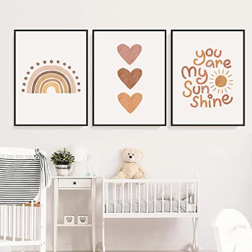 PUYIQARE You Are My Sunshine Canvas Wall Art Nursery Art Print Heart Nursery Wall Art Boho Wall Art Prints for Girls Room Decor Boho Sunshine Nursery Decorfor Baby Kids Room Decor Unframed