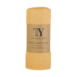 thipkayore baby swaddle blankets, baby swaddling neutral receiving blanket for boys & girls, 70% bamboo & 30% cotton, large 47 x 47 inches solid color (yellow)