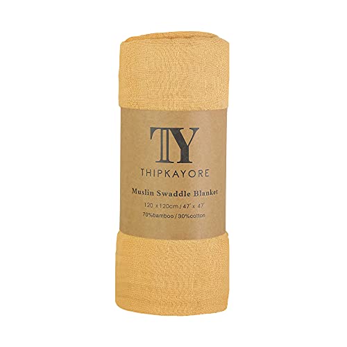 THIPKAYORE Baby Swaddle Blankets, Baby Swaddling Neutral Receiving Blanket for Boys & Girls, 70% Bamboo & 30% Cotton, Large 47 x 47 inches Solid Color (Yellow)